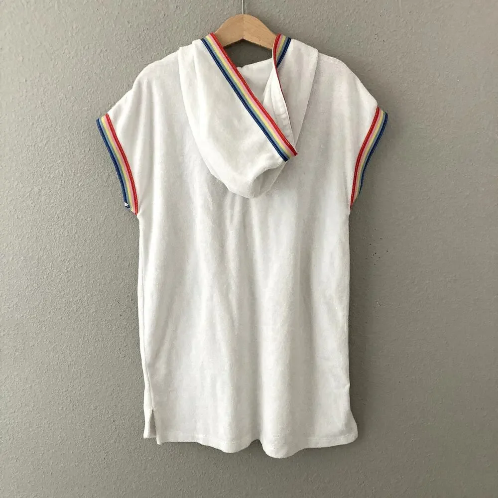 Hanna Andersson Loop Terry Hoodie Coverup White Rainbow 6/7 120cm